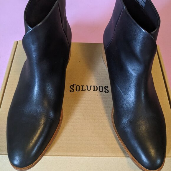 Soludos Venetian Bootie Sz 9 Black Leather - Picture 1 of 7